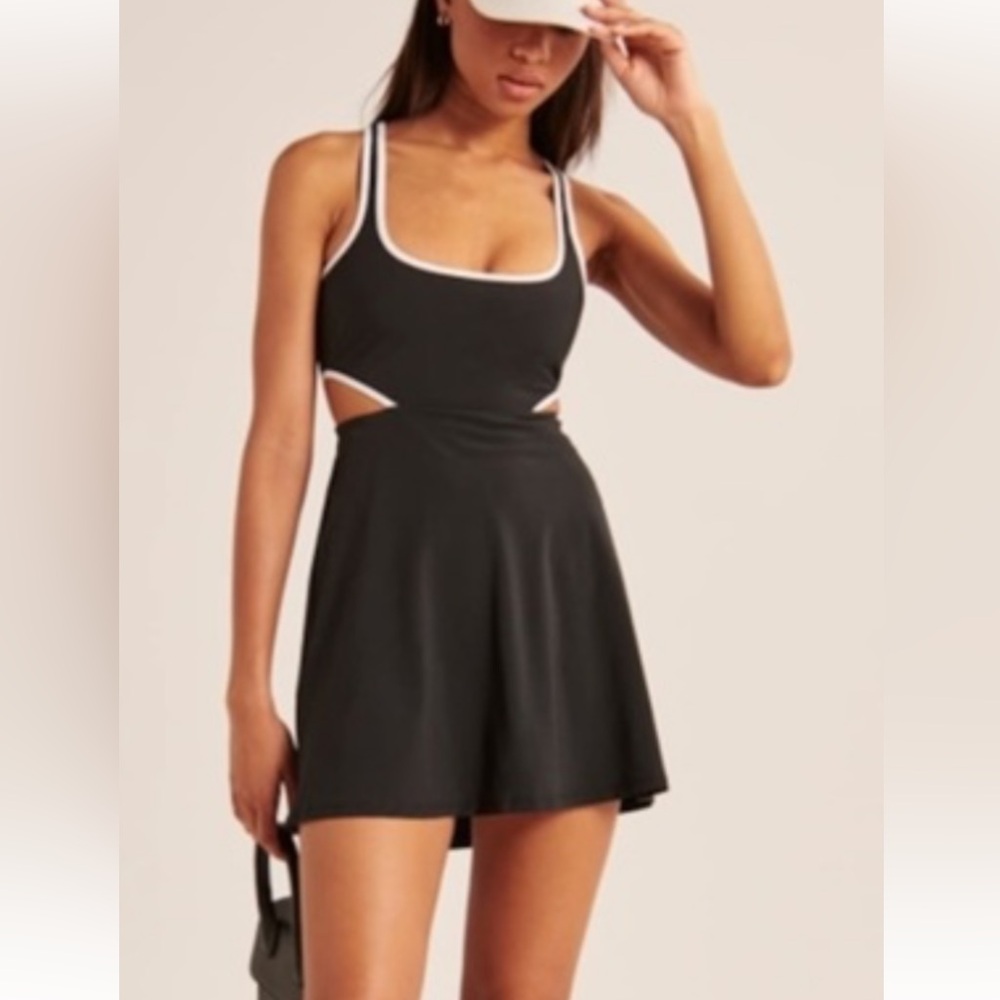 Abercrombie & Fitch Black Mini Dress/ Skort, White Trim, Side Cut-Outs, Sz XLT